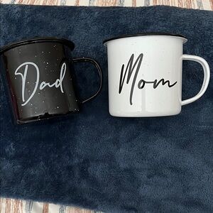 Black and White 'Dad' and 'Mom' metal Mugs